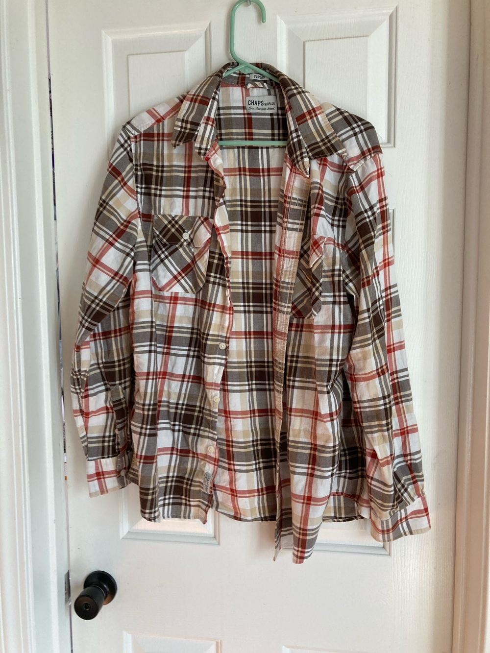 Chaps Brown, Red & Cream Plaid Button-Front Shirt